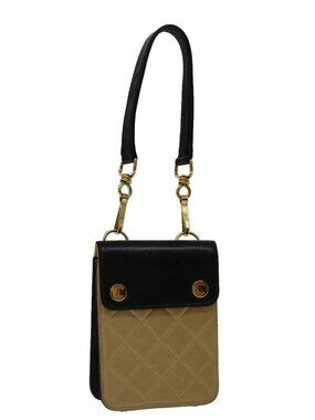 CHANEL Matelasse Hand Bag Leather Beige CC Auth 68905A